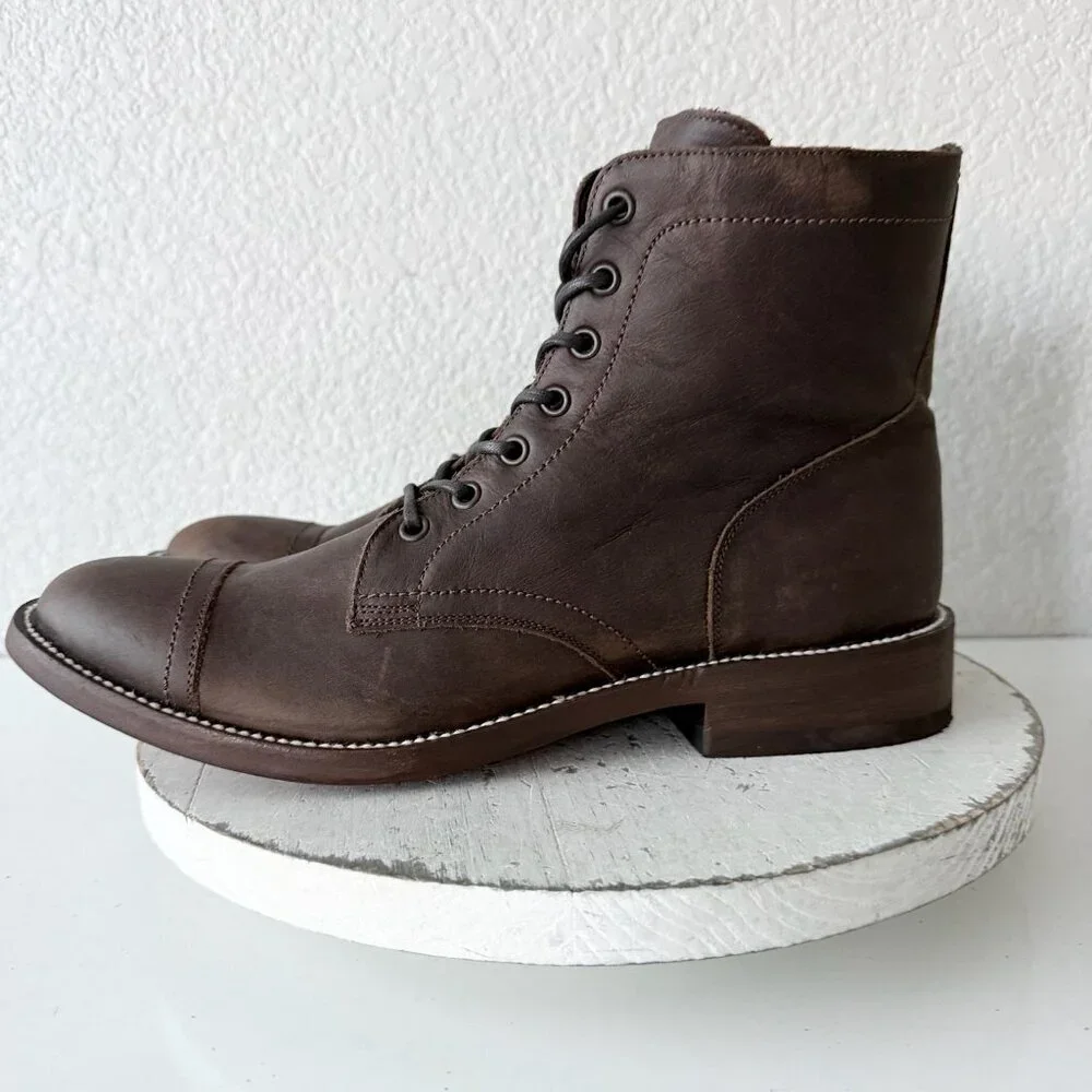 NEW Lane Mens Brown Ankle Boots Size 10 Lace-up Casual Genuine Leather Sole